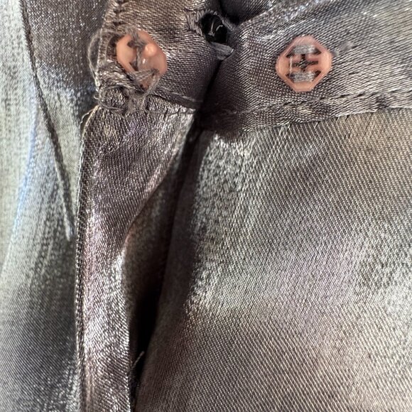 90s Vintage Karen Scott Liquid Dark Silver Long Sleeve Button Up Evening Blouse - Picture 3 of 14